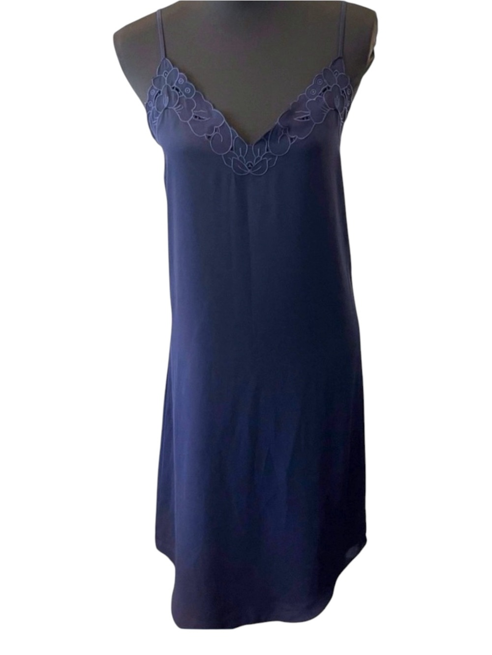 Aritzia Babaton Navy Embroidered Neckline Slip Dress (XS)
